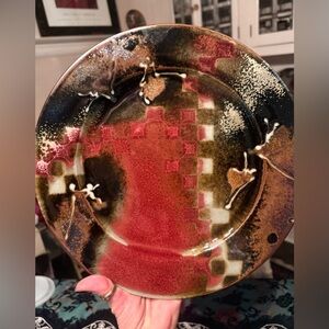 OOAK Burgundy Ceramic Earthenware Pottery 11” Plate Signed By Tenn. Artist 2001